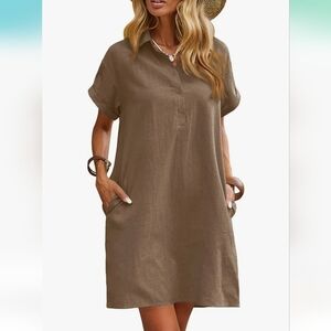 Zeagoo XL Shirt Dress 100% Cotton Brown